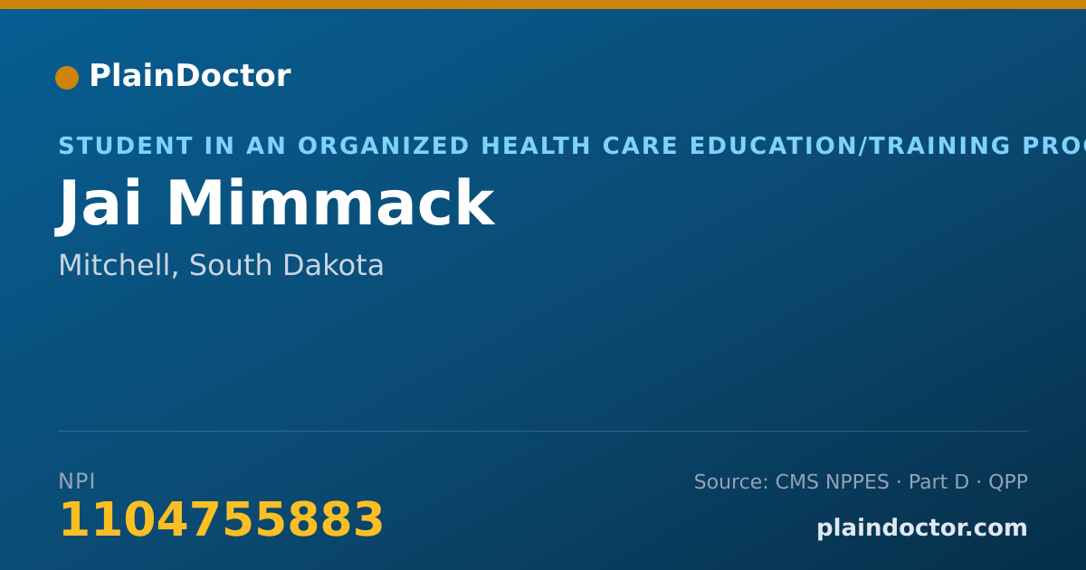 Shareable card for Jai Mimmack - Student in an Organized Health Care Education/Training Program, Mitchell, SD