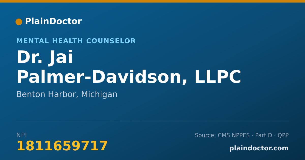 Shareable card for Jai Palmer-Davidson, LLPC - Mental Health Counselor, Benton Harbor, MI