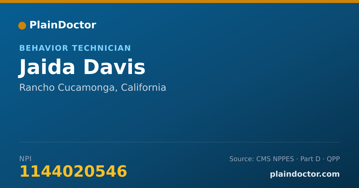 Shareable card for Jaida Davis - Behavior Technician, Rancho Cucamonga, CA
