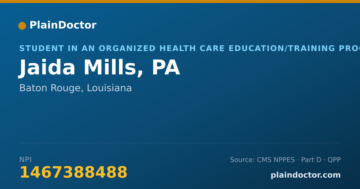 Shareable card for Jaida Mills, PA - Physician Assistant, Baton Rouge, LA