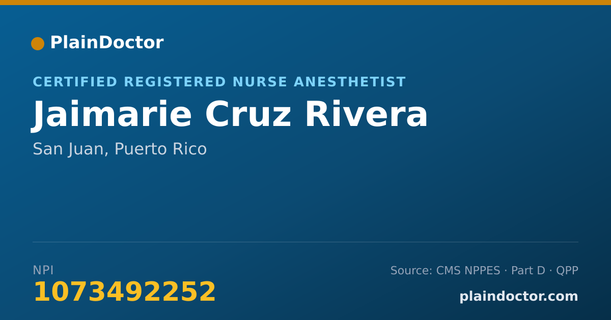 Shareable card for Jaimarie Cruz Rivera - Certified Registered Nurse Anesthetist, San Juan, PR