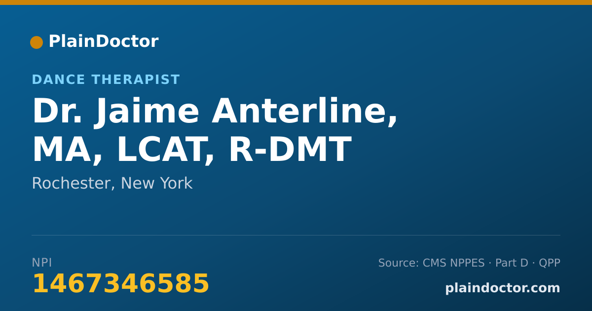 Shareable card for Jaime Anterline, MA, LCAT, R-DMT - Dance Therapist, Rochester, NY