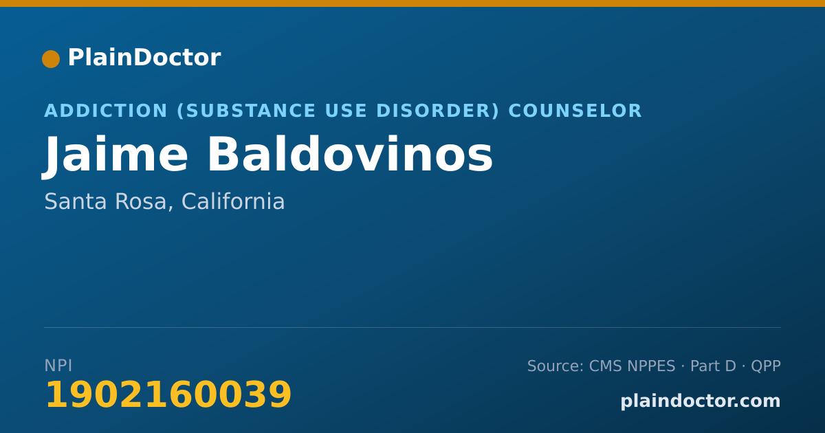 Shareable card for Jaime Baldovinos - Addiction (Substance Use Disorder) Counselor, Santa Rosa, CA