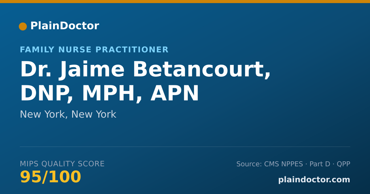 Shareable card for Jaime Betancourt, DNP, MPH, APN - Family Nurse Practitioner, New York, NY