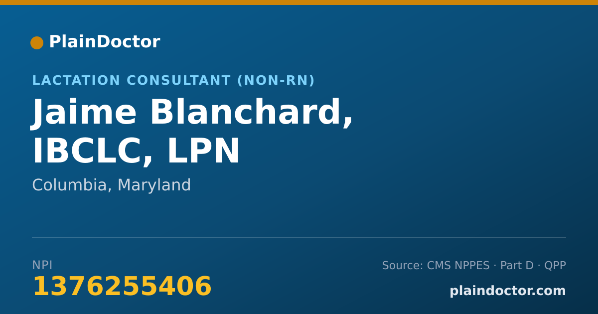 Shareable card for Jaime Blanchard, IBCLC, LPN - Lactation Consultant (Non-RN), Columbia, MD