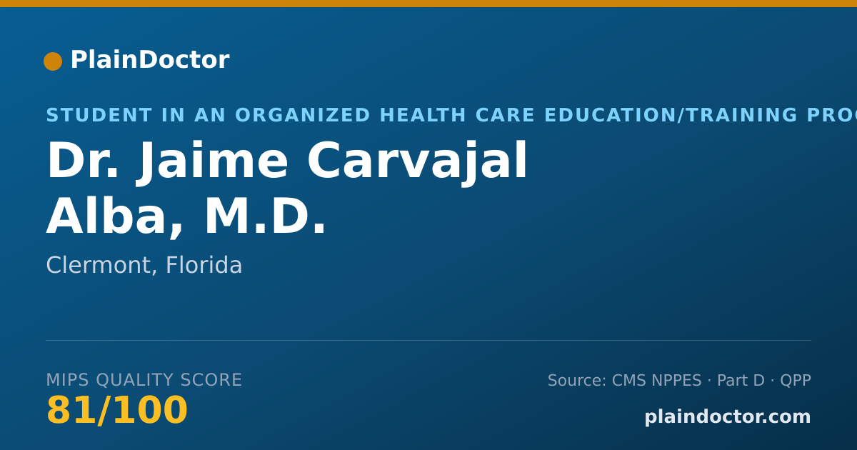 Shareable card for Jaime Carvajal Alba, M.D. - Student in an Organized Health Care Education/Training Program, Clermont, FL
