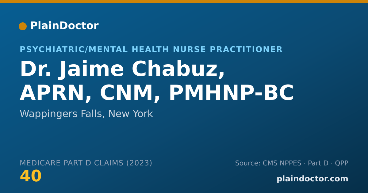 Shareable card for Jaime Chabuz, APRN, CNM, PMHNP-BC - Psychiatric/Mental Health Nurse Practitioner, Wappingers Falls, NY