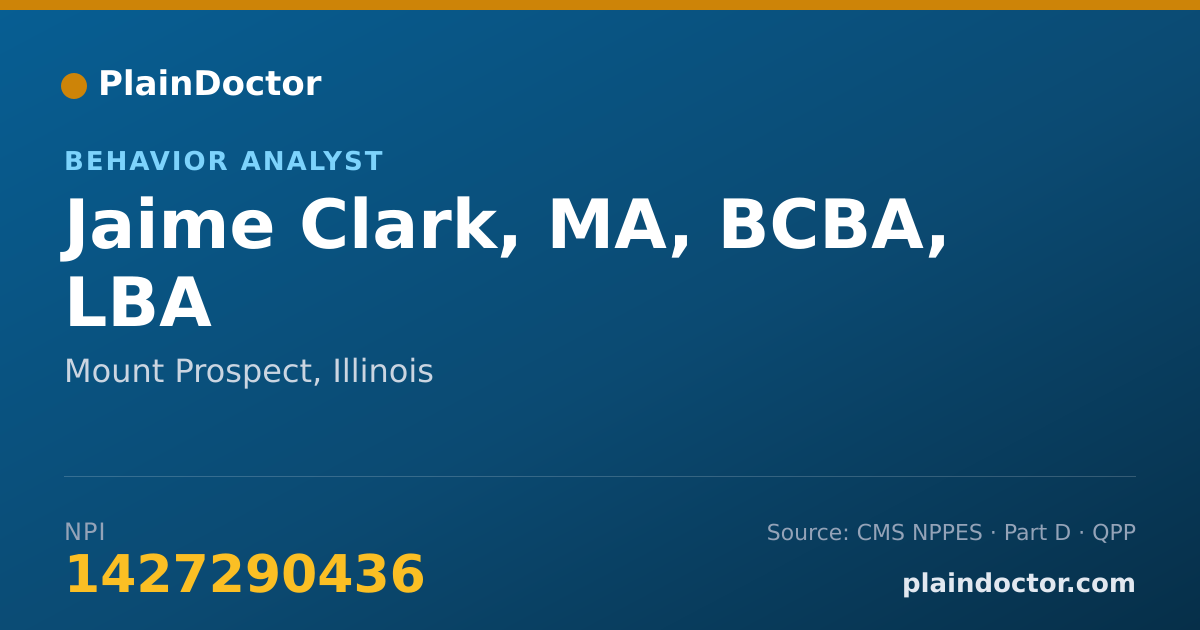 Shareable card for Jaime Clark, MA, BCBA, LBA - Behavior Analyst, Mount Prospect, IL
