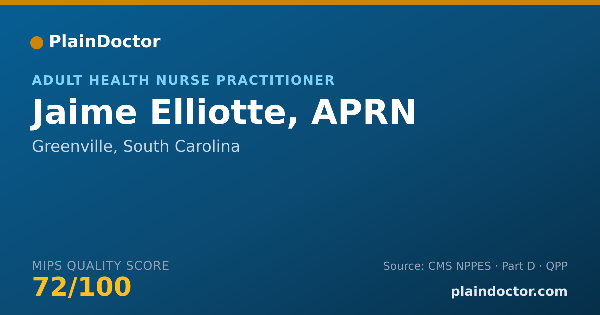 Shareable card for Jaime Elliotte, APRN - Adult Health Nurse Practitioner, Greenville, SC