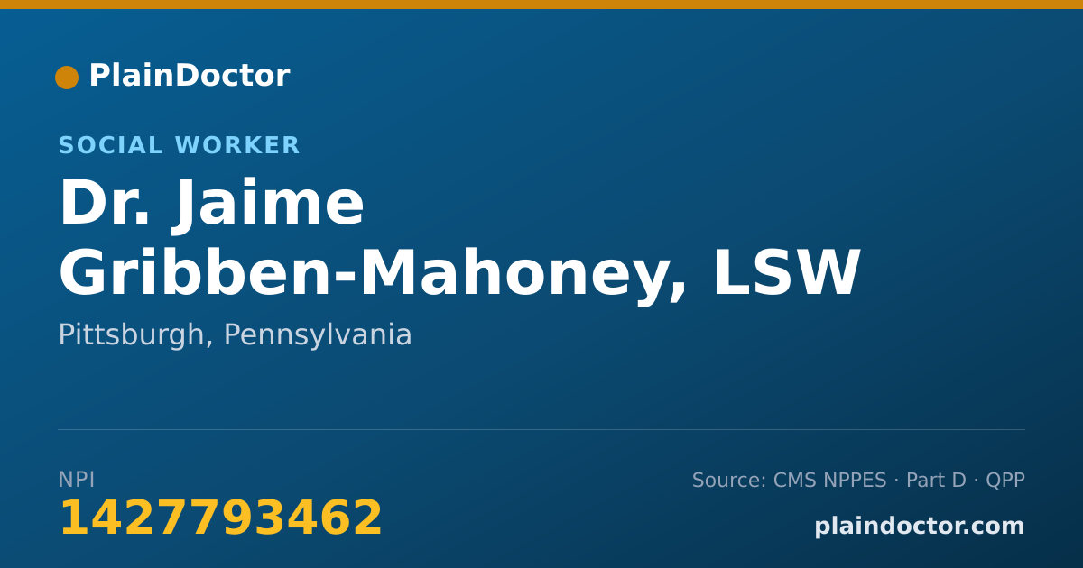 Shareable card for Jaime Gribben-Mahoney, LSW - Social Worker, Pittsburgh, PA