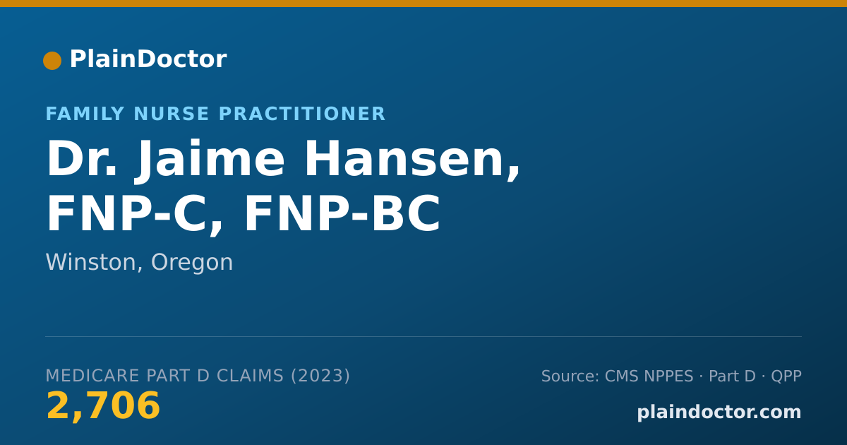 Shareable card for Jaime Hansen, FNP-C, FNP-BC - Family Nurse Practitioner, Winston, OR