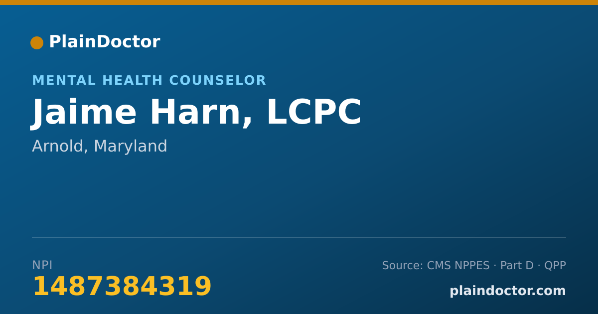 Shareable card for Jaime Harn, LCPC - Mental Health Counselor, Arnold, MD