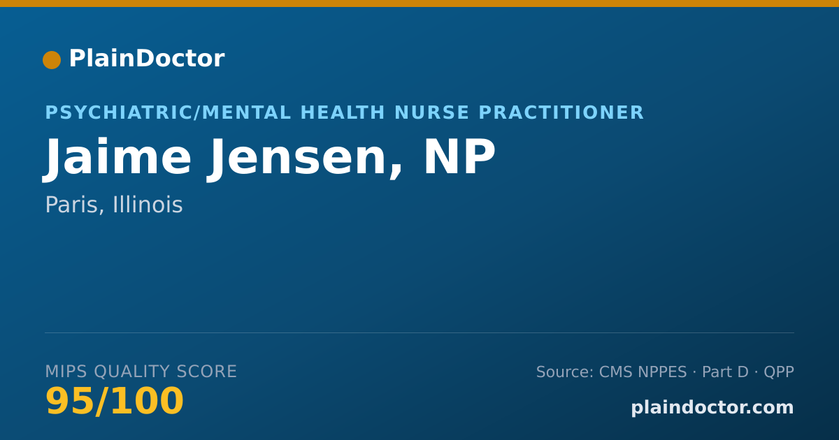 Shareable card for Jaime Jensen, NP - Psychiatric/Mental Health Nurse Practitioner, Paris, IL