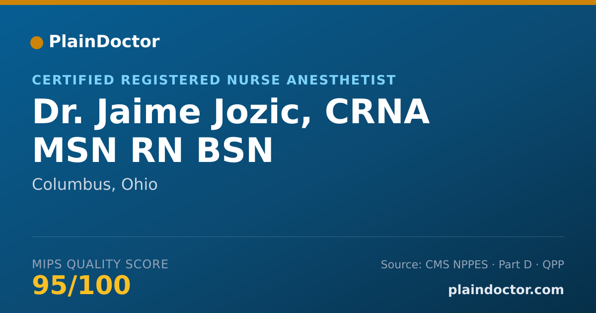 Shareable card for Jaime Jozic, CRNA MSN RN BSN - Certified Registered Nurse Anesthetist, Columbus, OH