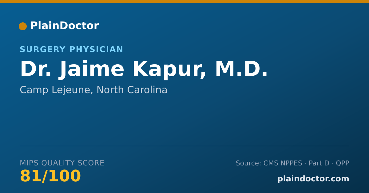 Shareable card for Jaime Kapur, M.D. - Surgery Physician, Camp Lejeune, NC