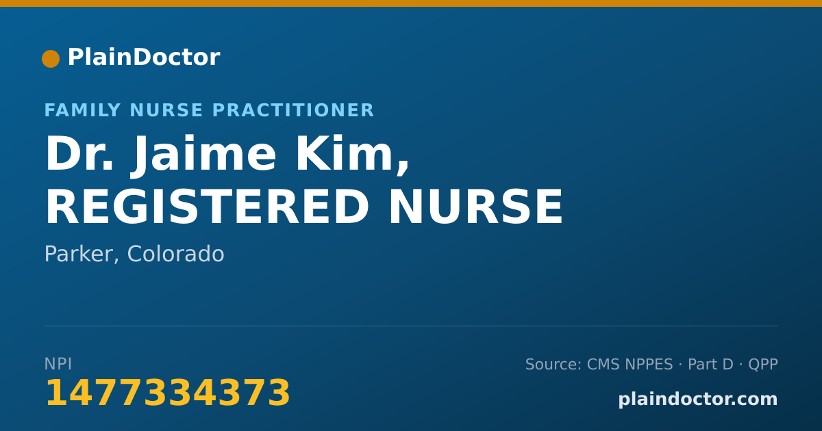 Shareable card for Jaime Kim, REGISTERED NURSE - Family Nurse Practitioner, Parker, CO