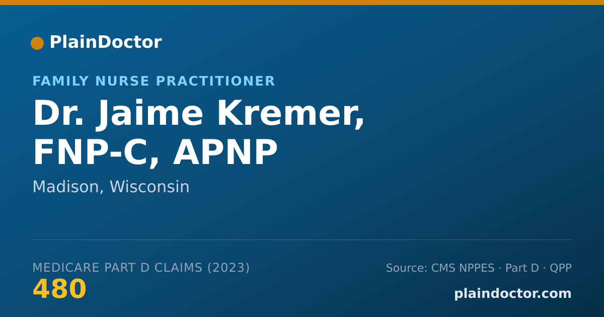 Shareable card for Jaime Kremer, FNP-C, APNP - Family Nurse Practitioner, Madison, WI