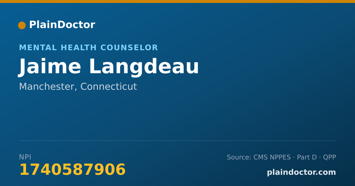 Shareable card for Jaime Langdeau - Mental Health Counselor, Manchester, CT