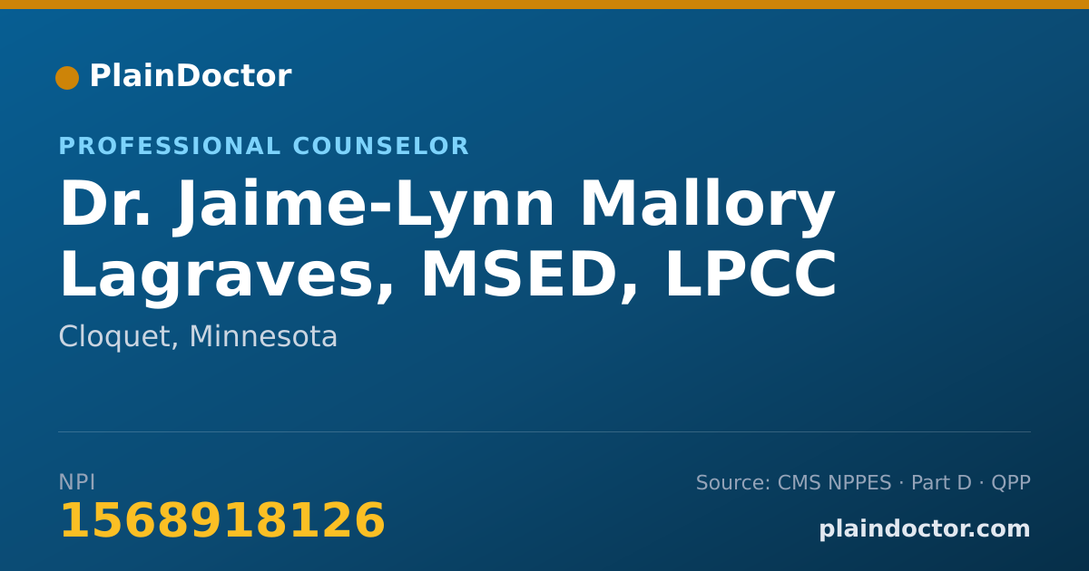 Shareable card for Jaime-Lynn Mallory Lagraves, MSED, LPCC - Professional Counselor, Cloquet, MN