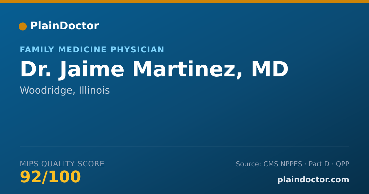 Shareable card for Jaime Martinez, MD - Family Medicine Physician, Woodridge, IL
