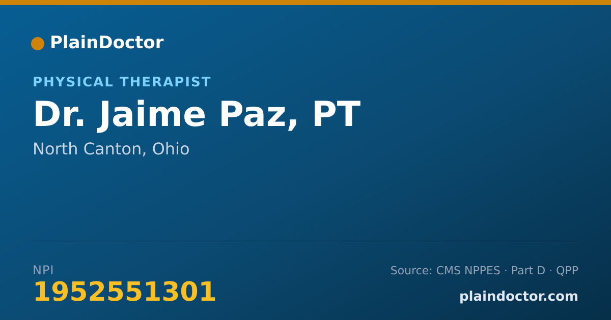 Shareable card for Jaime Paz, PT - Physical Therapist, North Canton, OH
