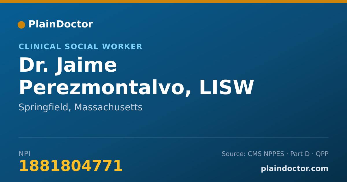 Shareable card for Jaime Perezmontalvo, LISW - Clinical Social Worker, Springfield, MA