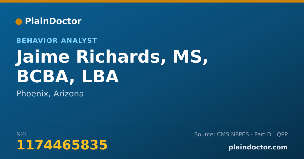 Shareable card for Jaime Richards, MS, BCBA, LBA - Behavior Analyst, Phoenix, AZ