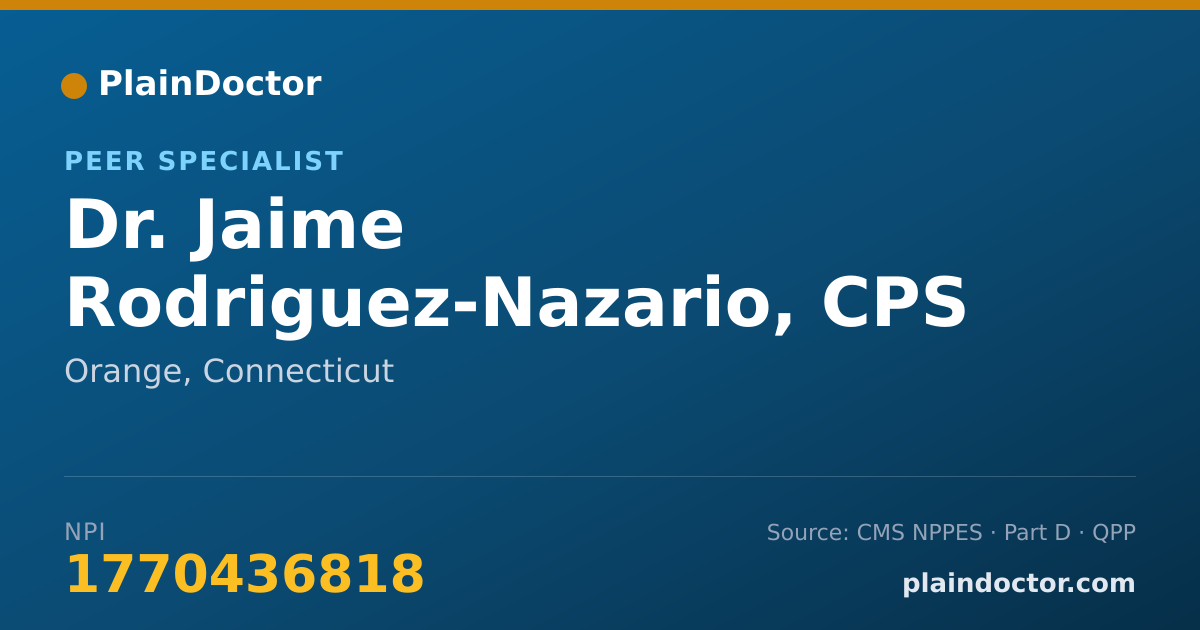 Shareable card for Jaime Rodriguez-Nazario, CPS - Peer Specialist, Orange, CT