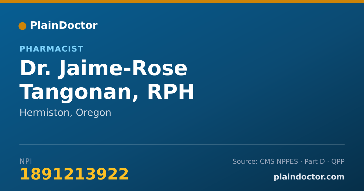 Shareable card for Jaime-Rose Tangonan, RPH - Pharmacist, Hermiston, OR