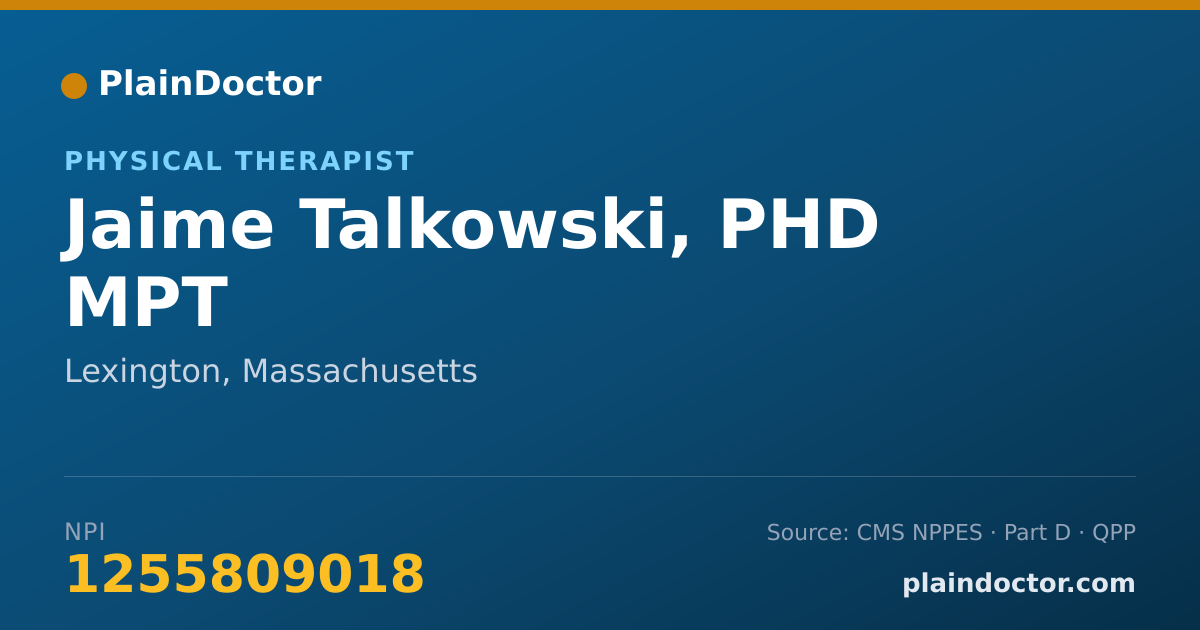 Shareable card for Jaime Talkowski, PHD MPT - Physical Therapist, Lexington, MA