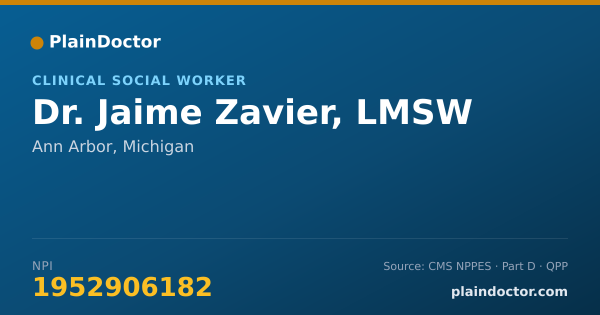 Shareable card for Jaime Zavier, LMSW - Clinical Social Worker, Ann Arbor, MI