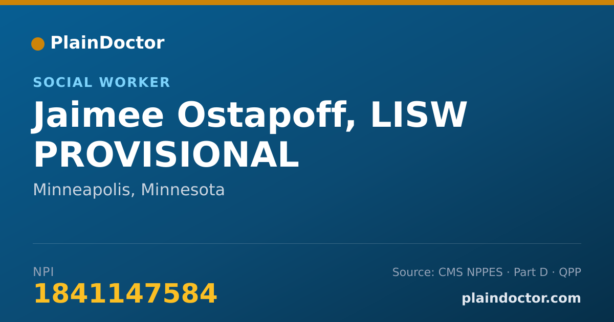 Shareable card for Jaimee Ostapoff, LISW PROVISIONAL - Social Worker, Minneapolis, MN
