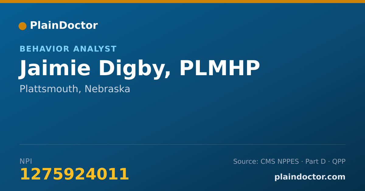 Shareable card for Jaimie Digby, PLMHP - Behavior Analyst, Plattsmouth, NE