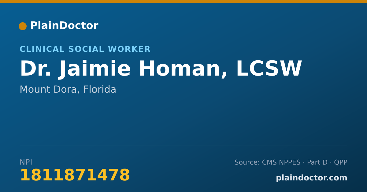 Shareable card for Jaimie Homan, LCSW - Clinical Social Worker, Mount Dora, FL