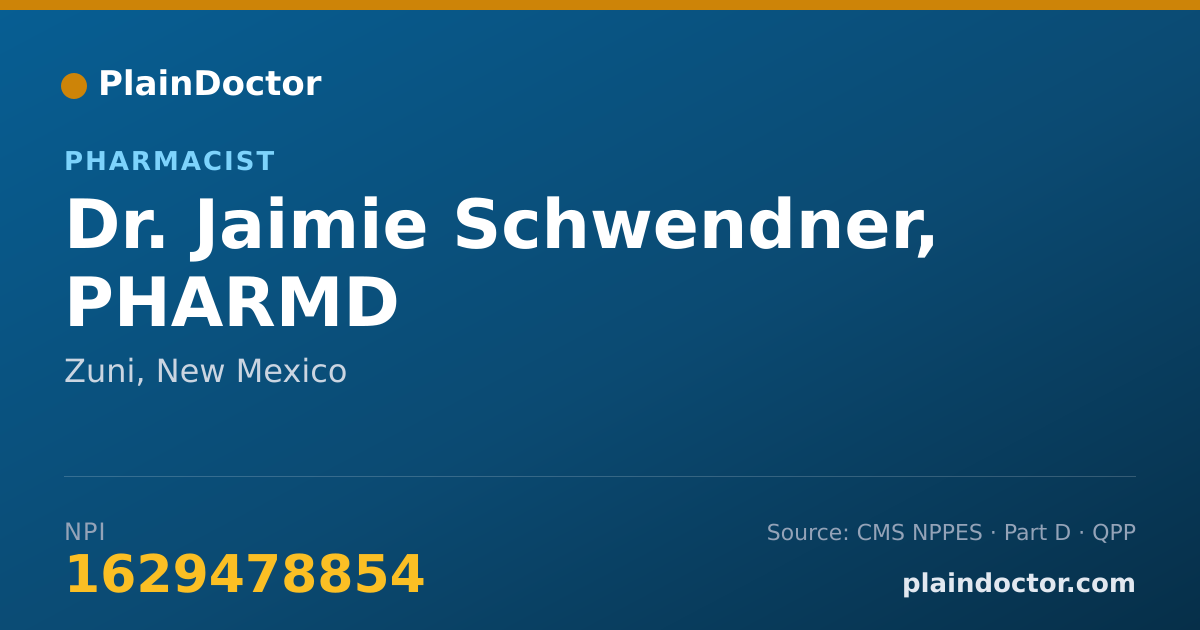 Shareable card for Jaimie Schwendner, PHARMD - Pharmacist, Zuni, NM