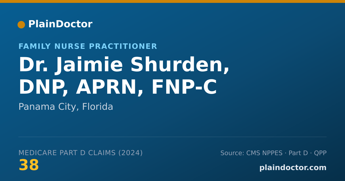 Shareable card for Jaimie Shurden, DNP, APRN, FNP-C - Family Nurse Practitioner, Panama City, FL