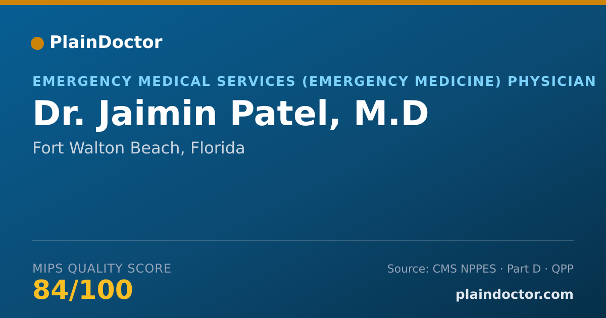Shareable card for Jaimin Patel, M.D - Family Medicine Physician, Fort Walton Beach, FL