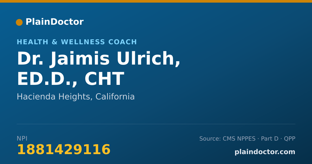Shareable card for Jaimis Ulrich, ED.D., CHT - Health & Wellness Coach, Hacienda Heights, CA