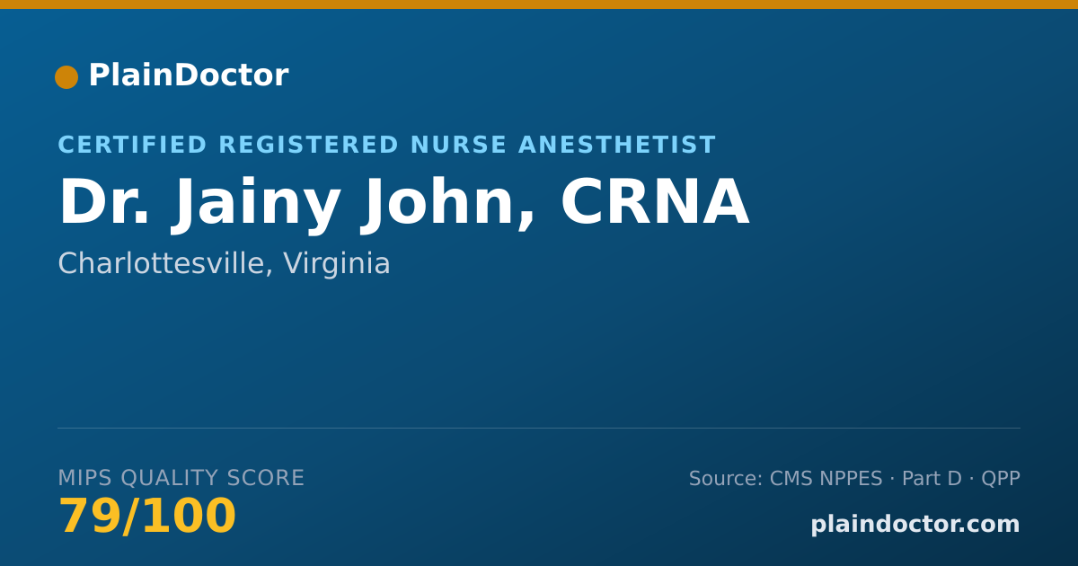 Shareable card for Jainy John, CRNA - Certified Registered Nurse Anesthetist, Charlottesville, VA