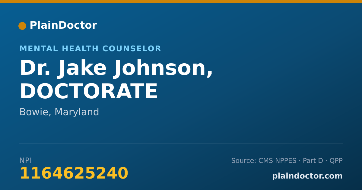 Shareable card for Jake Johnson, DOCTORATE - Mental Health Counselor, Bowie, MD