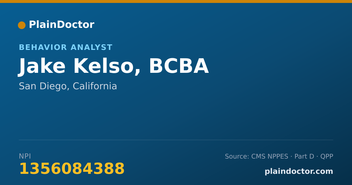 Shareable card for Jake Kelso, BCBA - Behavior Technician, San Diego, CA