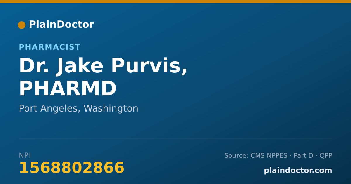 Shareable card for Jake Purvis, PHARMD - Pharmacist, Port Angeles, WA