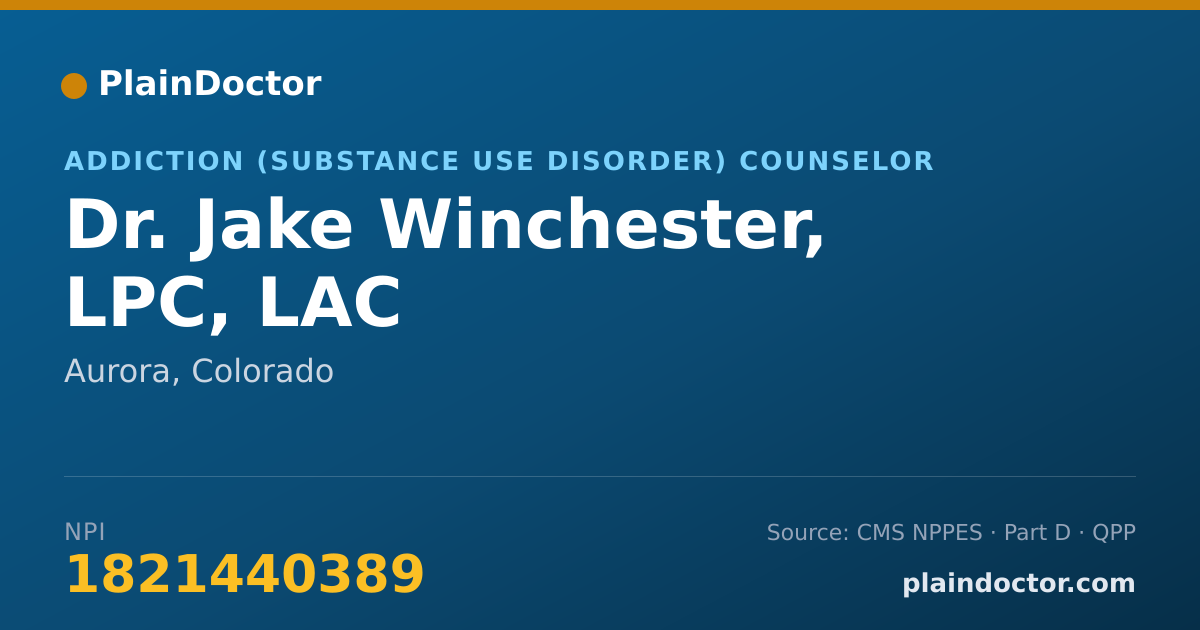 Shareable card for Jake Winchester, LPC, LAC - Addiction (Substance Use Disorder) Counselor, Aurora, CO