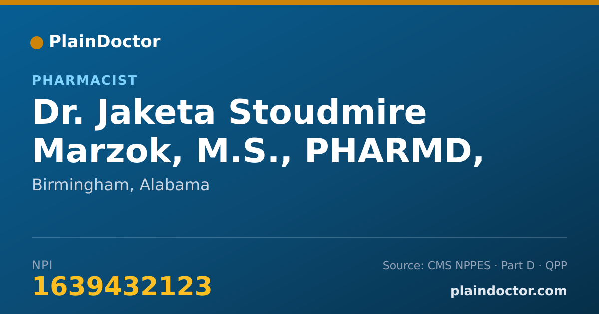 Shareable card for Jaketa Stoudmire Marzok, M.S., PHARMD, RPH - Pharmacist, Birmingham, AL