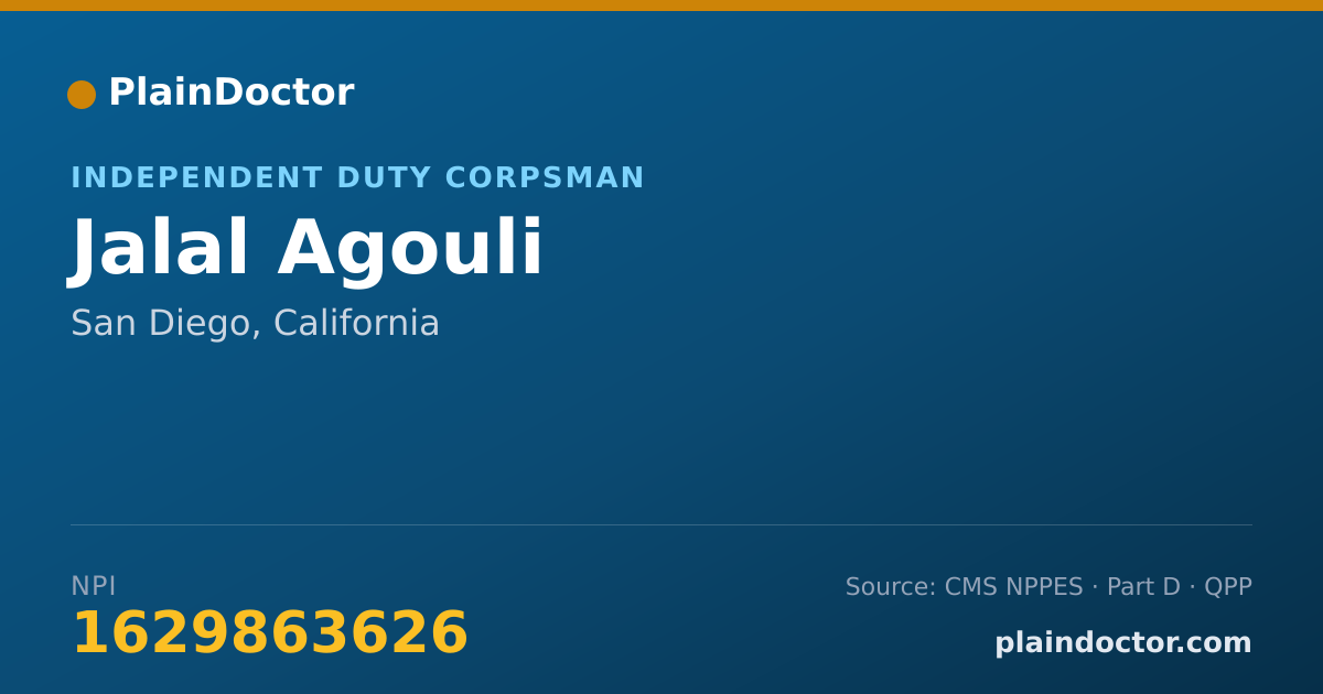 Shareable card for Jalal Agouli - Independent Duty Corpsman, San Diego, CA