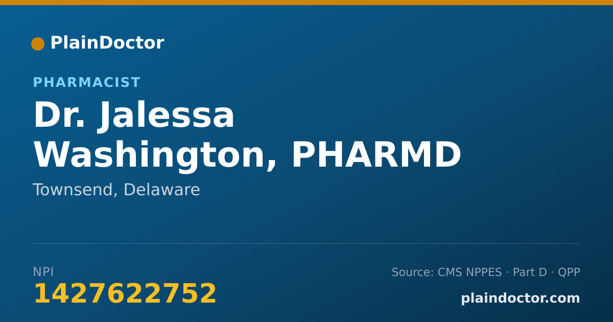 Shareable card for Jalessa Washington, PHARMD - Pharmacist, Townsend, DE