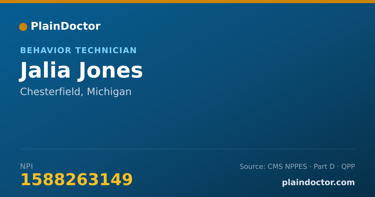 Shareable card for Jalia Jones - Behavior Technician, Chesterfield, MI