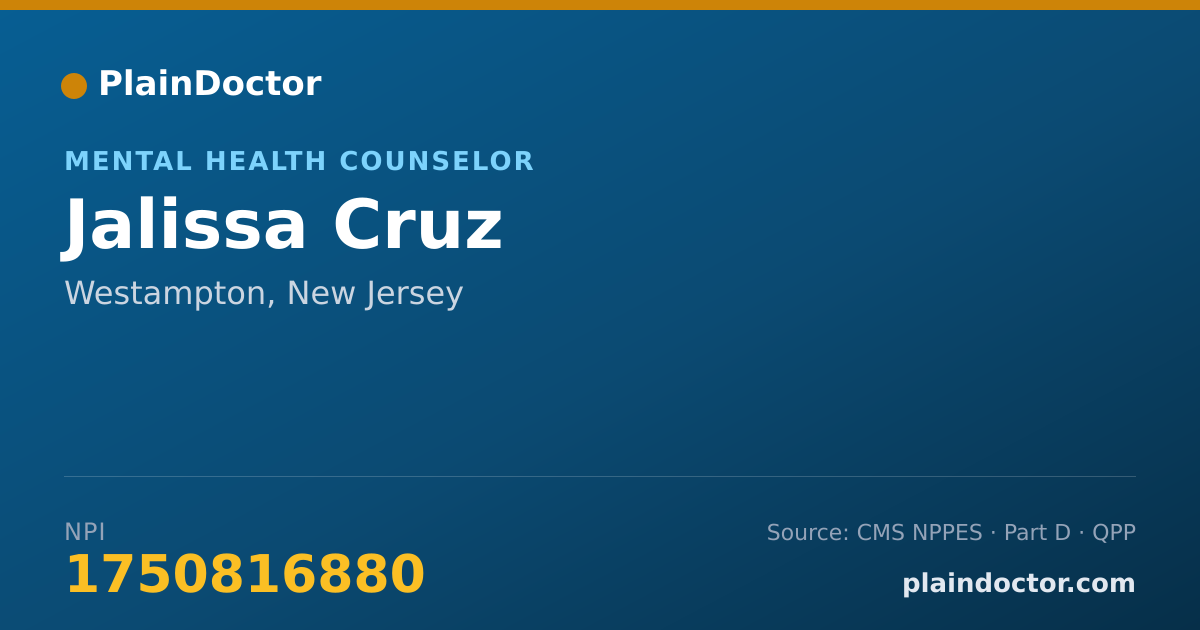 Shareable card for Jalissa Cruz - Mental Health Counselor, Westampton, NJ