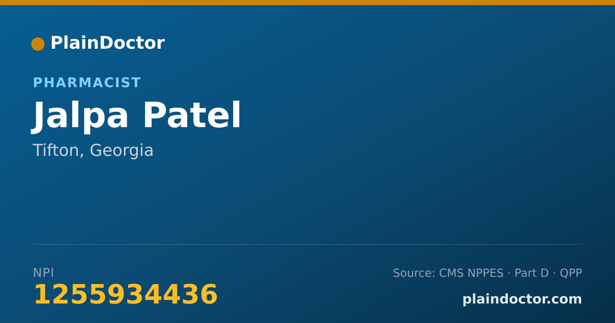 Shareable card for Jalpa Patel - Pharmacist, Tifton, GA