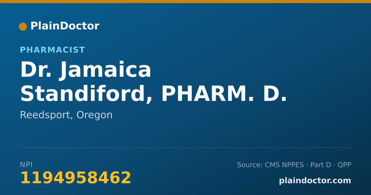 Shareable card for Jamaica Standiford, PHARM. D. - Pharmacist, Reedsport, OR